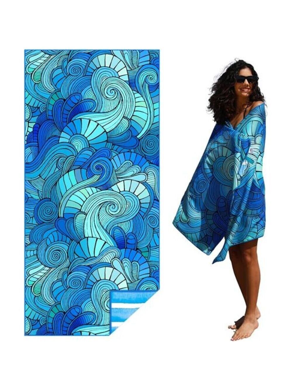 Microfiber Lightweight Thin Gym Beach Towel Compact Waves Tie Dye Desing 32"x71"